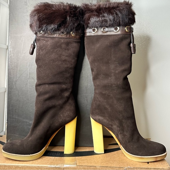 GUCCI Suede Tassel Accents Slouch Boots - Picture 1 of 9